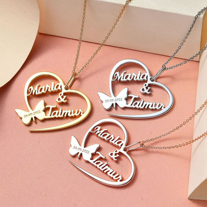 Butterfly Heart Style Name Necklace