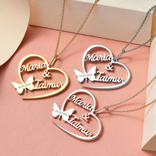 Butterfly Heart Style Name Necklace