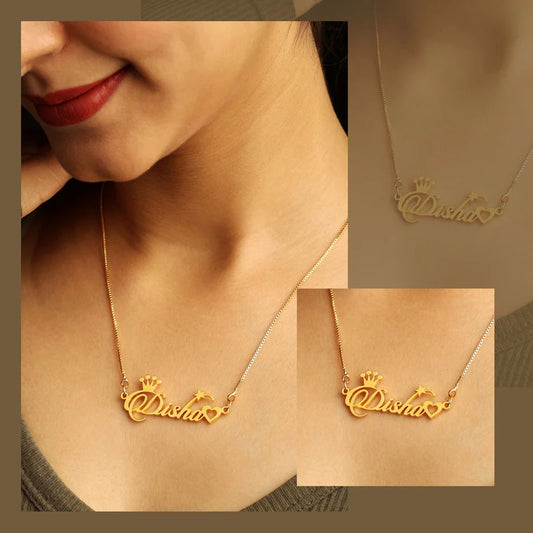 Crown & Heart Name Necklace