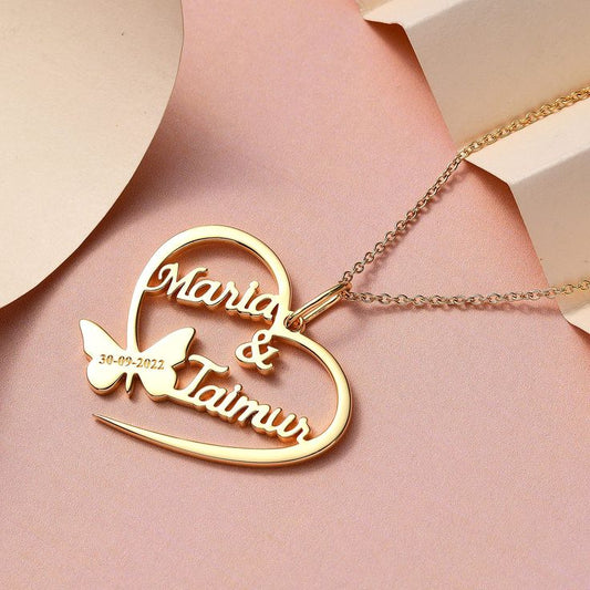 Butterfly Heart Style Name Necklace